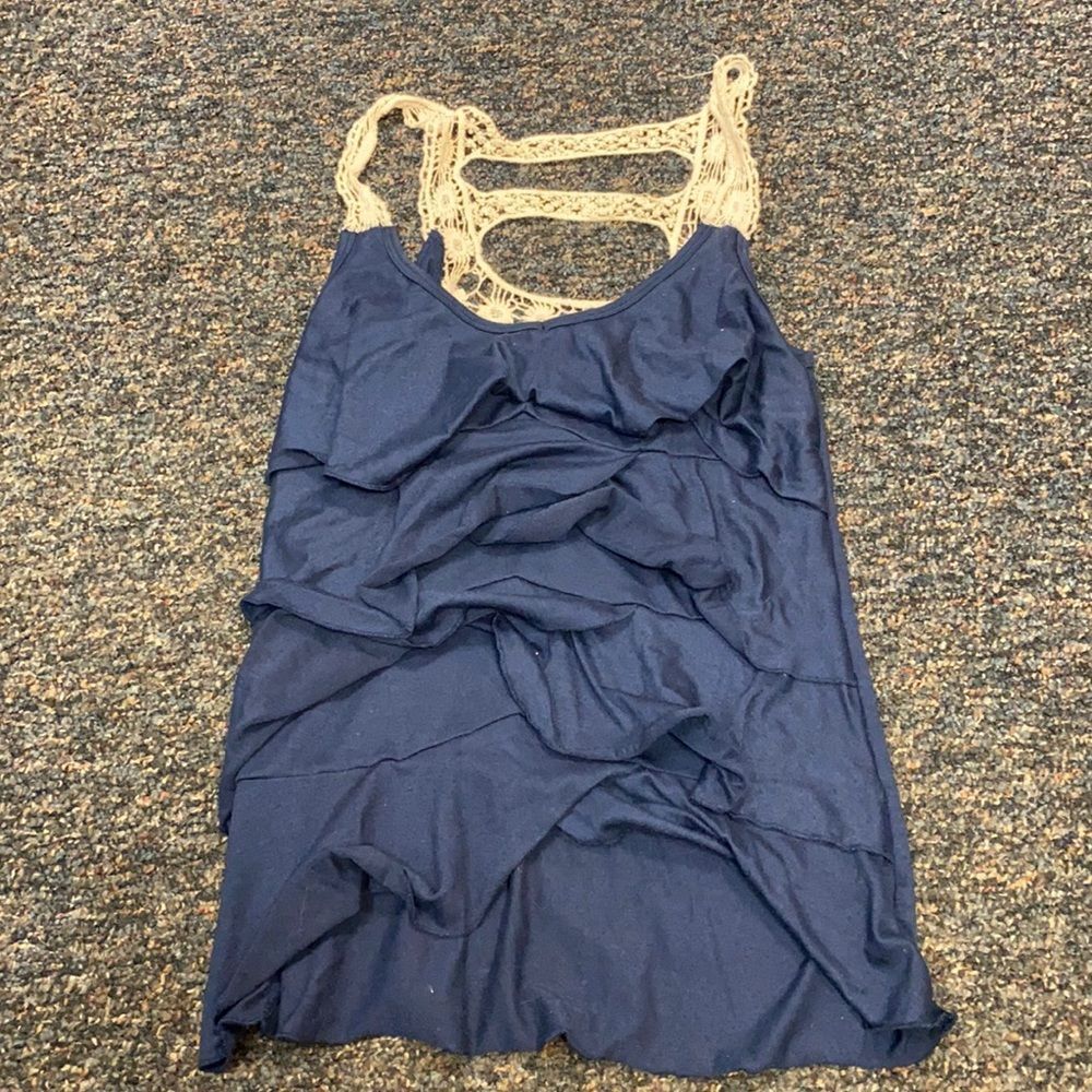 Just Be Navy Ruffle Crochet Top sz. M